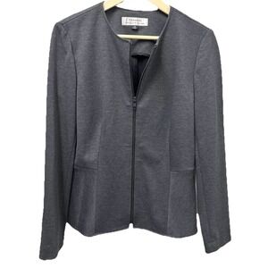 Tahari Arthur S. Levine Jacket Women 10 Gray Peplum Zip Front Collarless Knit